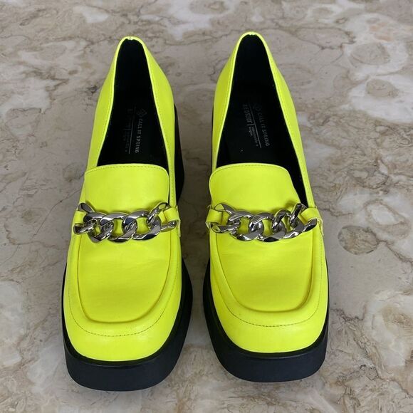 Call It Spring Noella Chain Platform Neon Green Vegan Leather Chunky Loafers - Picture 3 of 13